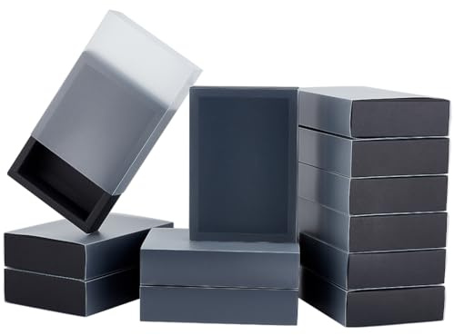 BENECREAT 12er-Set schwarz Kraft Schublade Box, 130x182x46mm durchsichtigen Kunststoff Deckel Box mit PVC gefrostet Fenster für Schmuck Wrap Party Favours