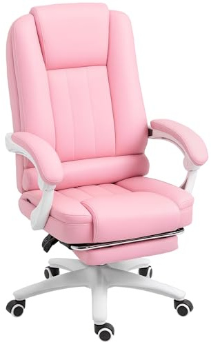 Vinsetto Chefsessel Bürostuhl mit Fußstütze mit Liegefunktion Rosa | Höhenverstellbarer Schreibtischstuhl, Computerstuhl mit Rollen, Drehstuhl für Büro, Arbeitszimmer, Kunstleder