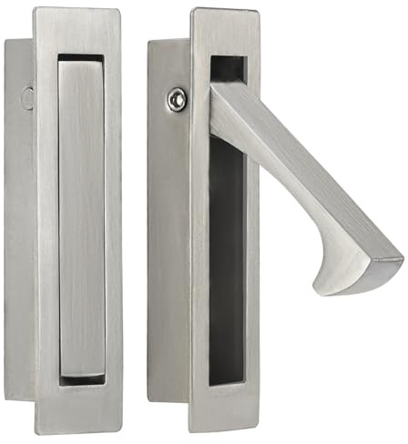 HOMOTEK Recessed Pocket Door Pull Handle, Edge Flush Pull, Hidden Finger Pull, Modern Pocket Hardware for Sliding Door, Size: 80x22x16mm, Stainless Steel 304 (Satin Nickel, 2pack)