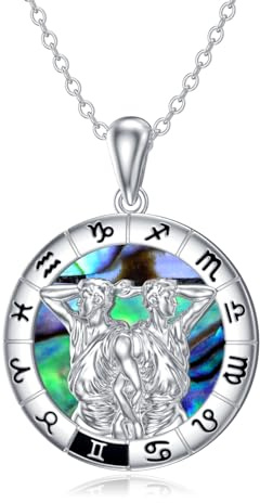 enjoylifecreative Damen 12 Sternzeichen Halskette 925er Sterling Silber Horoskop Abalone Muschel Anhänger Kette Sternbilder Astrologie Geburtstag Schmuck Geschenke für Frauen Mädchen