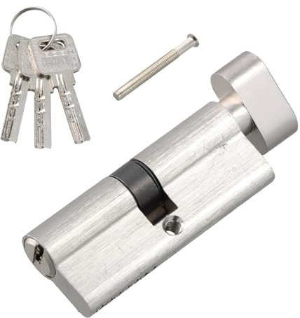 Apertura a Bottone Interno, Cilindro a Pomello, Serratura a Cilindro per Porta, Cilindro Profilato per Porta con 3 Chiavi, per Porta di Casa(Argento) (Argento, Bottone Piatto)