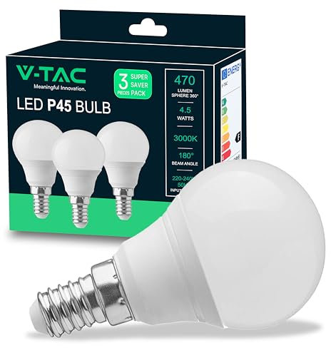 V-TAC 3x LED Glühbirne E14 P45-4,5W (entspricht 40W) - 3er Pack - 470Lumen - LED Glühlampen - Energiesparlampe - Licht 3000K Warmweiß