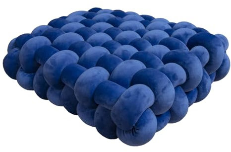 Dazzluxe Knoten-Wurfkissen, Heim Dekorations Kissen, Quadratisch, Handgefertigt, Gewebt, Geknotetes Sitzkissen Für Wohnzimmer Schlafzimmer Einfarbig Leichter Luxusstil,Blau,30 * 33 * 12cm