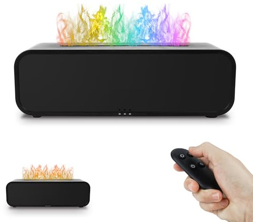 Wula Flammen Aroma Diffuser, Diffuser ätherische öle mit Fernbedienung und Timer, 7 Arten LED Lichtfarben, Wasserlose Abschaltautomatik für Kinder, Zuhause Büro, Raumduft oder Yoga (Schwarz)
