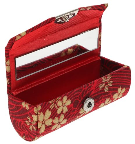 Beatifufu Estuche para Guardar Pintalabios Material de Tela Estilo Japonés Diseño Elegante y Portátil Rojo Espejo para Viajes y Celebraciones