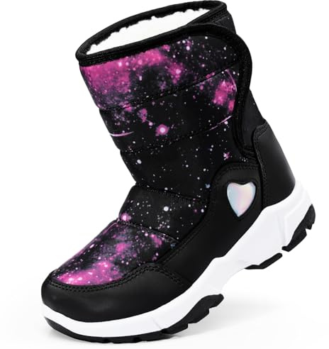 Harvest Land Kids Snow Boots Boys Girls Winter Boots For Toddler Waterproof Snow Ankle Boots Kids Anti-slip Walking boots Warm Fur Lined High-Top Snow Boots Black UK11.5