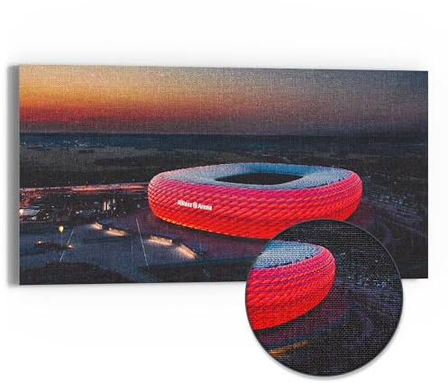DEQORI Leinwandbild Hybrid | Motiv Allianz Arena, München | Design Canvas 60x30 cm | Leinwand Bild flach & modern mit Glas | Wandbild für Wohnzimmer, Schlafzimmer, Flur & Küche