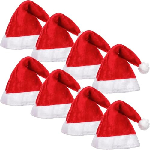 NICO Europe Weihnachtsmütze 8er Set, flauschig, Rot-Weiß | Nikolausmütze, weicher Stoff, Weihnachtsfeier, Firmenfest, Weihnachtsmarkt, One Size