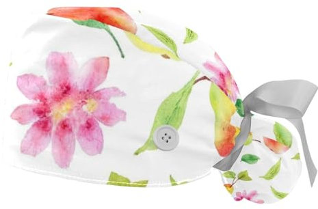 FQURFHY 2 Stücke，OP-Hauben für Frauen，Kochmütze，Pflege-Haarnetz,Für die Küche,Früchte Blumen