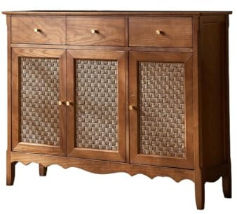 Buffet en bois massif avec tiroir, couleur noyer, meuble de rangement pour la maison, entrée, buffet de rangement, élégant et fonctionnel