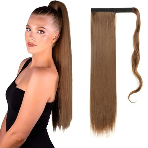 TTPSRY Slät hästsvans hårförlängning 60 cm Wrap around Ponytail hårdel clip fläta hårtätning