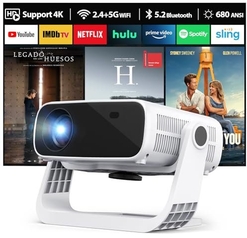 ZDK 2025 Smart Beamer mit integrierten Apps, Full HD 1080P, Auto Trapezkorrektur 4K, 680 ANSI WiFi 6 und Bluetooth, Tragbarer Outdoor-Beamer, Heimkino Mini Projektor für Videos für iOS/Android,Weiß
