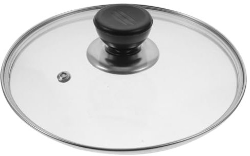 IMIKEYA Coperchio in vetro da 18 cm, con foro per vapore e maniglia, coperchio universale per pentole, pentole e padelle, ideale come coperchio di ricambio, coperchio in vetro, trasparente, bordo in
