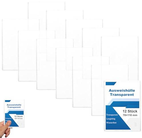12 Stück Ausweishülle A7 Schülerausweis Hülle 78×110 mm Kartenhülle Scheckkartenhülle Transparent Kreditkartenhülle Kartenhüllen Fahrkartenhülle für ID EC Card Karten