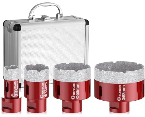 COLFULINE Diamantbohrer Fliesenbohrer Set, 4PCS 20/35/50/68mm Diamantbohrer Fliesenbohrer Glasbohre M14 Gewinde Bohrer Feinsteinzeug Set für Keramik Granit Glas Marmor Fliesen Trockenbohren(Rot)