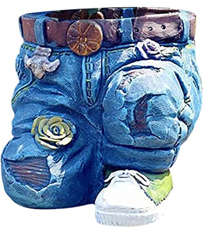 Garden Flower Pots Ornaments Denim Jeans Shape Figurines Planter Resin Plant Pot Kneeling, Flower Pots