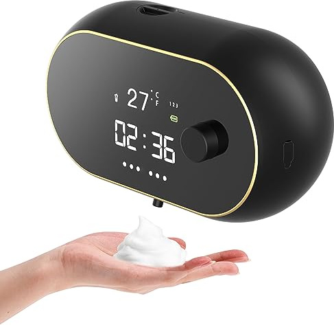Dispenser automatico per sapone a parete, dispenser per sapone schiumoso elettrico, no touch, sensore a infrarossi, per cucina e bagno, in plastica, nero