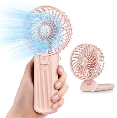 Handventilator Hand Ventilator Klein, Faltbarer USB Mini Fan Akku Ladbar 4 Geschwindigkeiten, Tragbarer Ventilator Rechargeable Tischventilator Portable Fan für Büro&Outdoor&Reisen&Camping - Rosa