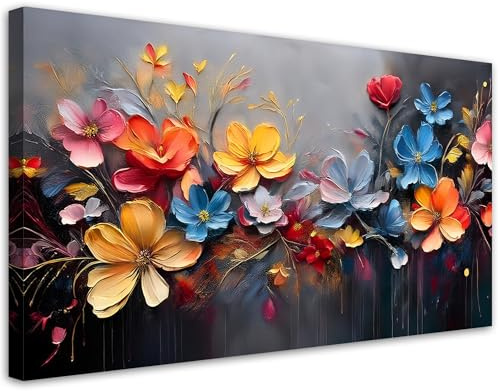 Feeby Quadri Camera Da Letto - Stampa su Tela - Quadro Moderno Soggiorno - Composizione dipinta di fiori - 100x50 cm - Decorazione Da Parete
