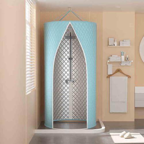 Thickened Portable Thermal Shower Curtain with Double Zipper Round Cotton Privacy Tent for Outdoor Showers Camping Wet Rooms 90x200 CM (Blue) - Ideal Shower Enclosure