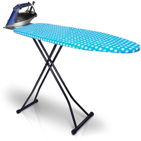 SUNDOY 132x33cm Premium Bügelbrett für Dampfbügelstation – Extra breit, höhenverstellbar, 3-lagige Polsterung, Stabiler Bügeltisch mit Eco-Verpackung für Zuhause, Bügelbereich 110x33-Zt