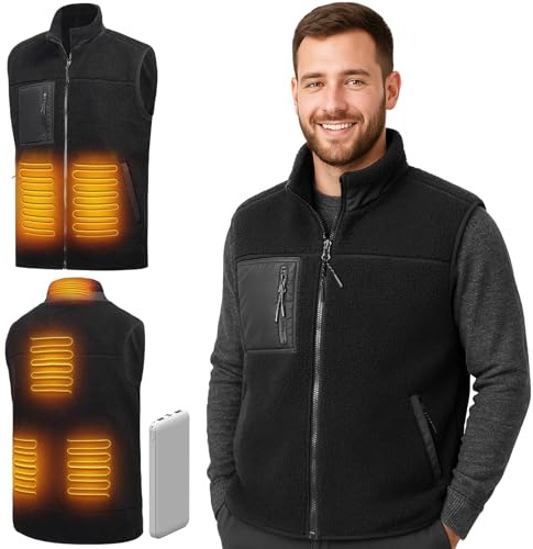 LABEWVI Beheizbare Weste, Heizweste für Damen Herren, Beheizte Jacke mit 10000mAh Powerbank, T3 Polarfleece Heizjacke, USB Wärmeweste mit Akku