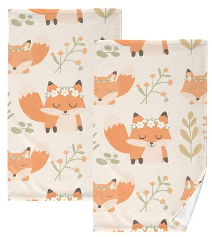 Cute Animal Fox Flower Bathroom Towel Set Decorative Childs washcloths Pack of 2 28 x 16 Toallas de Ba?o