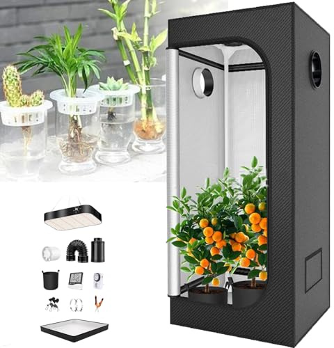 KLYDBMYT Tenda da Coltivazione Intelligente, Kit per Tenda da Coltivazione a Spettro Completo con luci a LED dimmerabili da 200 W, 15,7 * 15,7 * 47,2 Pollici, Tessuto Oxford 600D, Timer e igrometro.