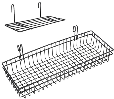 STOBAZA Estantería de Pared de Rejilla de 2 Piezas Ganchos, Cestas de Almacenamiento de Hierro Negro Resistentes y Duraderas para Oficina y Baño