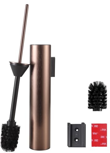 DAZI Scopino Bagno WC da Parete Cilindrico, Porta Scopino in acciaio inossidabile oro rosa senza trapano, Spazzolone Bagno con Inserto Interno Rimovibile per una Facile Pulizia del Bagno