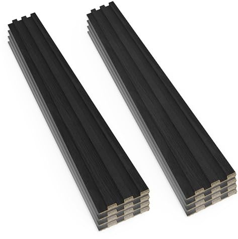 Frankystar Bach Lot de 8 panneaux acoustiques décoratifs 150 x 18 cm pour intérieur et extérieur en WPC noir