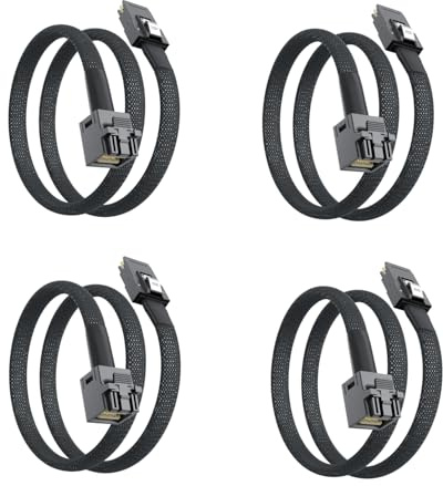 10Gtek SFF-8643 to SFF-8087 Mini SAS HD Cable, SAS 3.0 to 2.0, Compatible with RAID Controllers, Servers, Backplanes and Hosts, 100-Ohm, 0.8-m(2.6ft), 4 Pack