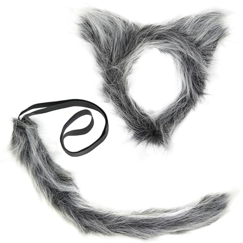 Yuwnd Wolf Kostüm, Werwolf Haarreifen Werwolf Schwanz Accessoires, Wolf Kostüm Kinder, Wolf Schwanz für Damen & Herren als Accessoires für Ihr Wolfskostüm zum Karneval