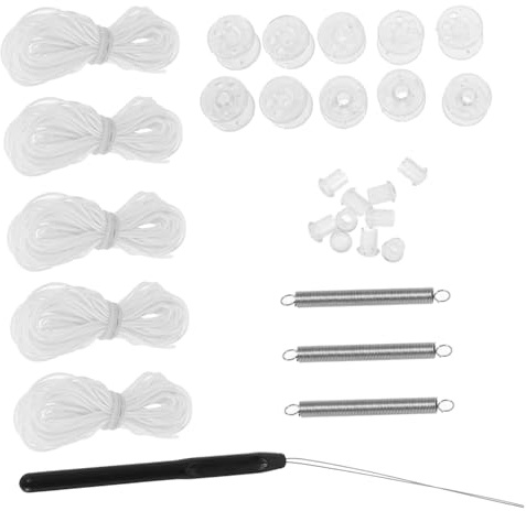 Ciieeo Kit de Réparation Double Roue de Camping Installation Facile -Cordon Blanc et Ressorts en Pom pour Store Plissé pour Stores de Fenêtres et Bateaux
