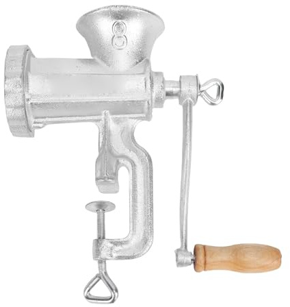 Riuulity Abrazadera de Mesa para Picadora de Carne Manual de Hierro Fundido Recubierta de Estaño, Embutidora de Salchichas para Pollo, Carne de Res, Manivela Portátil