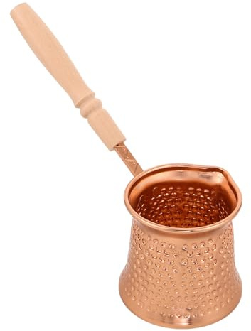 LOORGVEL Cafetière Turque Multifonction 350 Ml en Cuivre Oxydé avec Poignée en Bois Bouilloire Turque pour Plaque de Cuisson pour Préparer Café Turc faire Fondre Beurre et Chauffer Lait