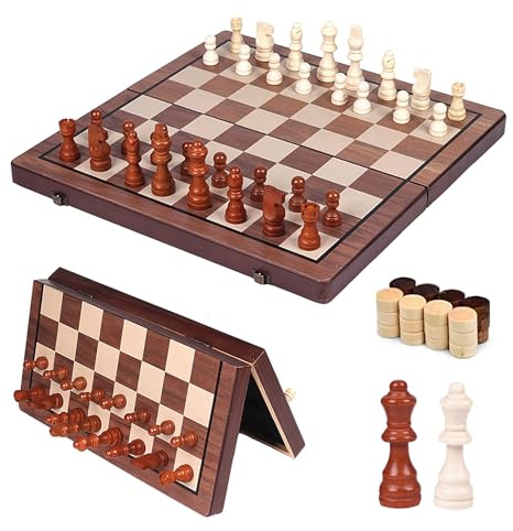 Ajedrez Magnetico, 2 en 1 Ajedrez Madera Juego de Ajedrez Backgammon Damas, Magnet Chess Profesional Damas Juego de Mesa con Bolsa de Almacenamiento, Juego para Viaje y Fiesta (39×39cm)