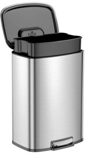 YEAUPE PRO Pattumiera Cucina 30L con Pedale in Acciaio Inox, Coperchio Soft Close, Secchio Interno PP Rimovibile, Box Anti-Odore, Pattumiera Argento Antiscivolo