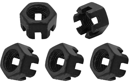 STFRBTH 5PCS M14 x 1.5mm Hexagon Slotted Nuts, Black Hex Castle Nuts for Wheel Bearings and Mechanical Equipment Fastening