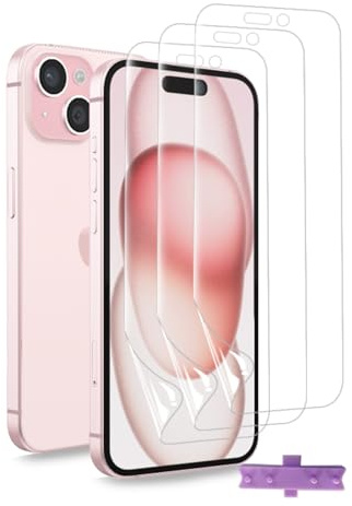 3 Pezzi Pellicola Idrogel per iPhone 15 Pellicola Protettiva Idrogel HD Trasparente Flessibile Pellicola TPU Alta Sensibilità Protezione Schermo Antigraffio(Non Vetro Temperato)