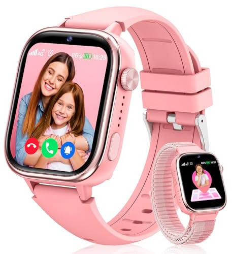 Oliimptek Smartwatch Kinder mit GPS und Telefon, 4G Kinderuhr mit HD-Anrufen, Sprachchat, SOS-Notruf, Schulmodus, Schrittzähler, Wecker, Puzzlespiele, Geschenke für Mädchen Jungen 4-15 Jahren, Rosa