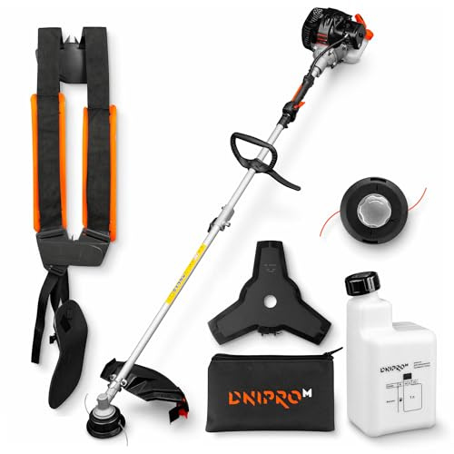DNIPRO-M Benzin-Motorsense 33M, 32.6cc, Leistung 1 kW, Ultraleichtes Design 7.1 kg, 7900 RPM, Wender Freischneider für den Garten, Kantenschneider mit Stahlmesser und Faden - 33M