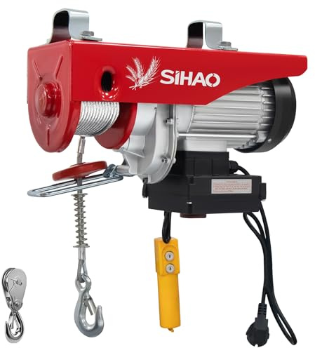 Elektrische Seilwinde 220V, 400kg Tragkraft, 850W Kupfermotor, Seilzug Motorwinde mit kabelgebundener Fernbedienung, Hebezeug Flaschenzug Seilhebezug Kettenzug für Lager, Werkstatt und Fabrik