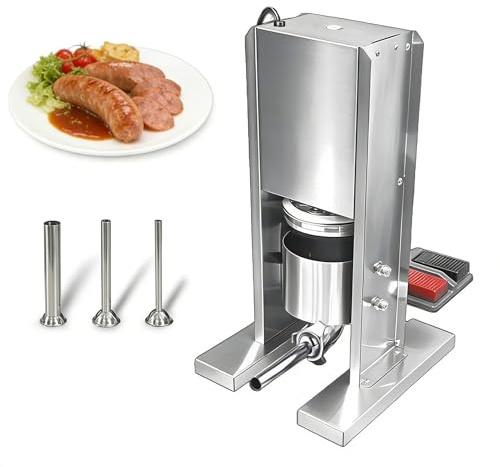 Joyfitness Verticale Insaccatrice per Salumi, Insaccatrice Elettrica Macchina, Macchina di Produzione di Salsiccia con 3 Tubi di Diversi Diametri, Comando a Pedale, per Uso Commerciale Domestico