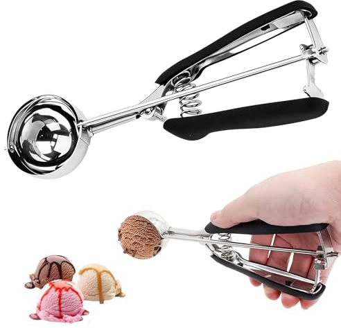 SRJQXH Porzionatore per Gelato 5 cm in Acciaio Inox – Cucchiaio per Gelato con Grilletto e Manico a Scorrimento – Ideale per Palline di Melone, Purè, Impasto, Torta