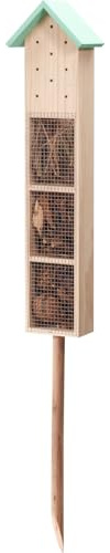 Wooden Insect Hotel with Stake Outdoor Garden Bug House Bee Bug Butterfly Habitat Wildlife Shelter Natural Wooden Insect House for Bees Ladybirds Lacewings & Pollinators (Blue)