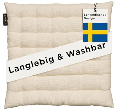 LINUM Pepper Stuhlkissen 40x40 aus 100% Baumwolle, Premium Sitzpolster für Küche, Esszimmer und Outdoor, Komfortables Sitzkissen Stuhl, formstabil, Sitzkissen 40x40 waschbar, Cremebeige