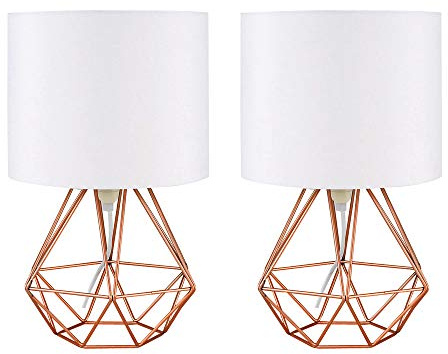 MiniSun | Modern Copper Basket Table Lamps with White Fabric Shades | Table Lamps, Home Décor & Improvement Essential | Set of 2