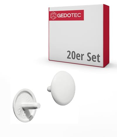 Gedotec Abdeckkappen für Schrauben rund | 20 Stück - Schraubenabdeckung weiß aus Kunststoff für Kopfloch-Bohrung PZ2 | H1115 | Abdeckung Ø 12 x 2,5 mm | Abdeckkappen für Bohrlöcher & Holz-Möbel