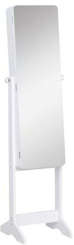 HOMCOM LED Schmuckschrank mit Innenspiegel Spiegelschrank klappbare Ablage Standspiegel verstellbar Weiß 146 cm hoch